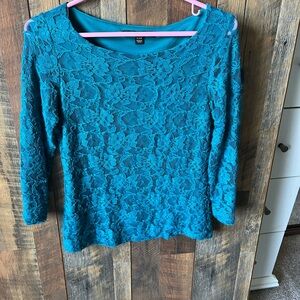 Fever Teal Floral Lace Blouse